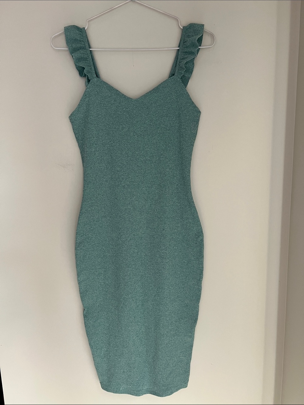 Pull&Bear Teal Ruffle-Strap Midi Bodycon Dress